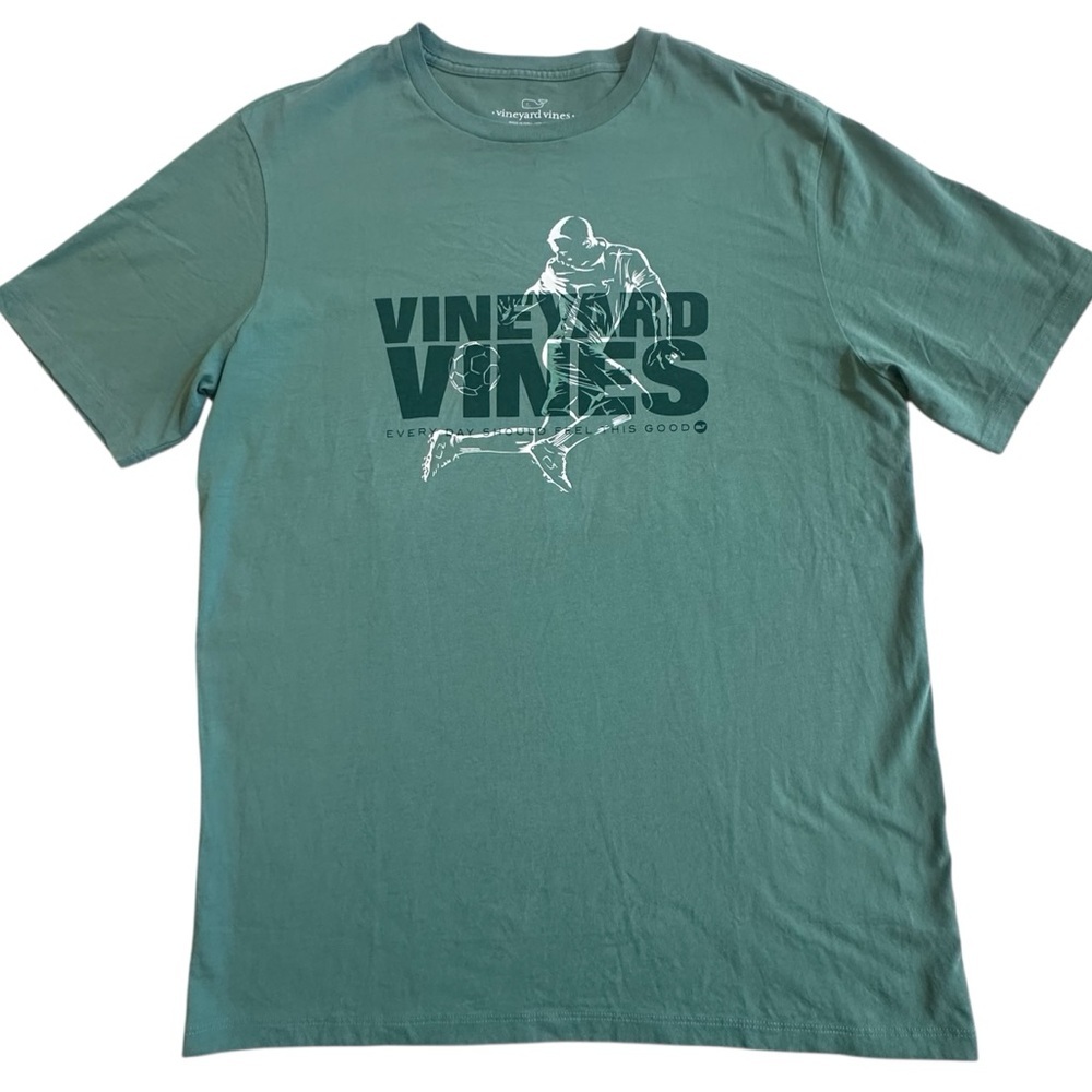 VINEYARD VINES Soccer Graphic Tee Shirt Green White Short Sleeve Cotton Men's M - Picture 2 of 12